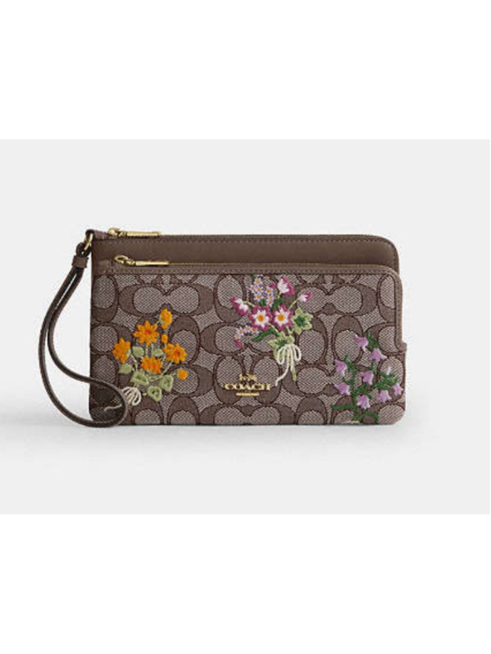 NEW Coach Double Zip Wristlet Floral Embroidered Signature Jacquard CEF63 NWT - Picture 2 of 8